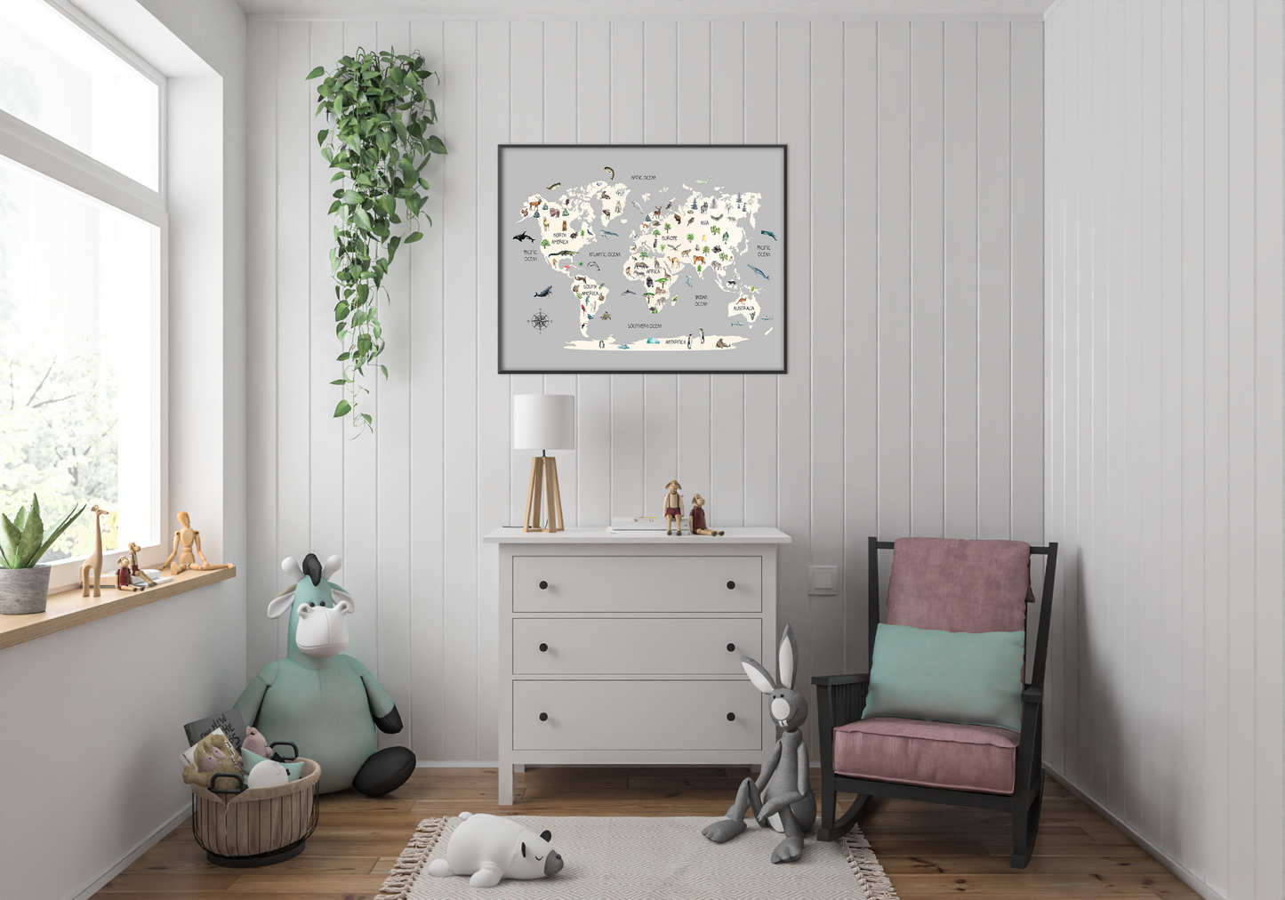 Childrens Animal World Map - Scandinavian Style
