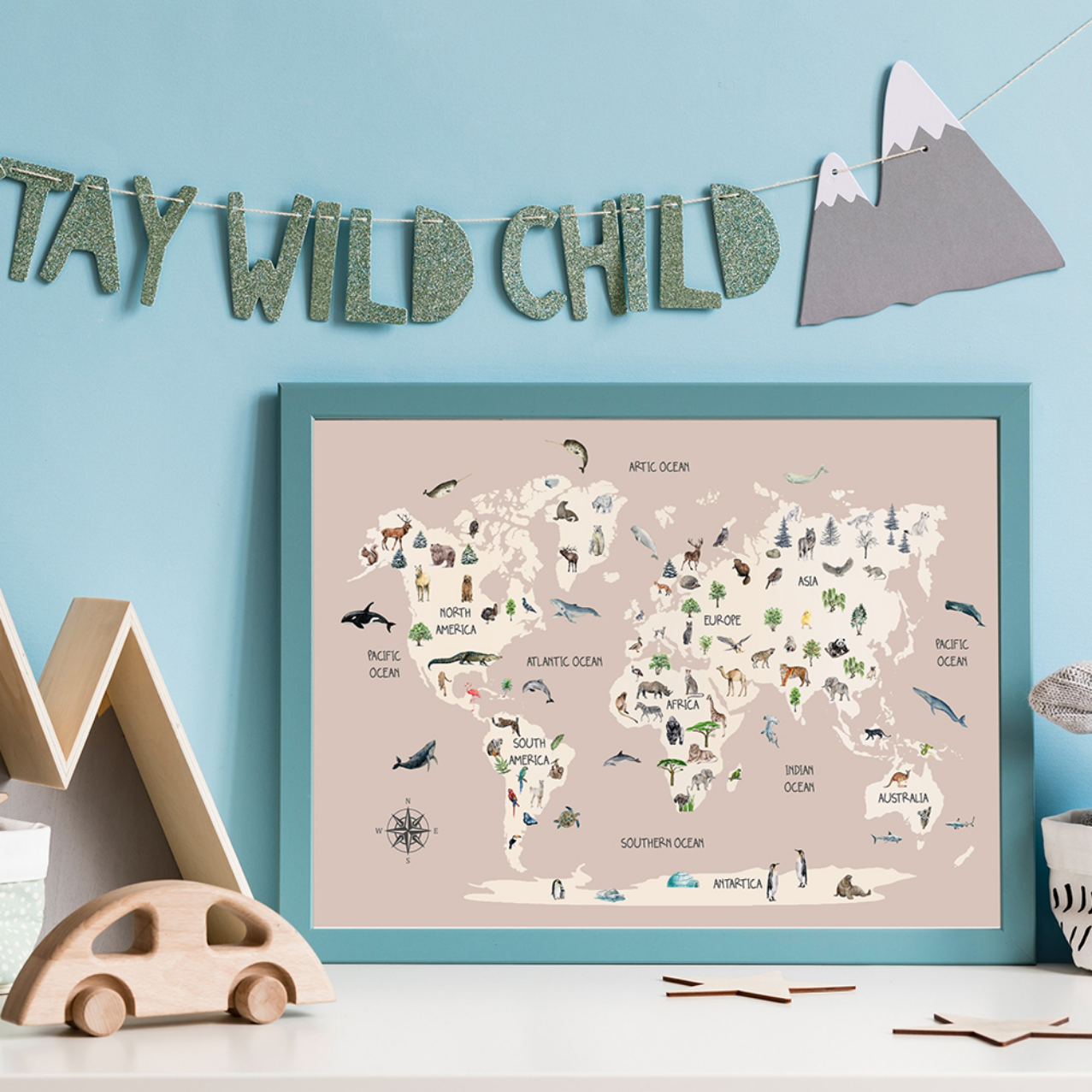 Childrens Animal World Map - Scandinavian Style