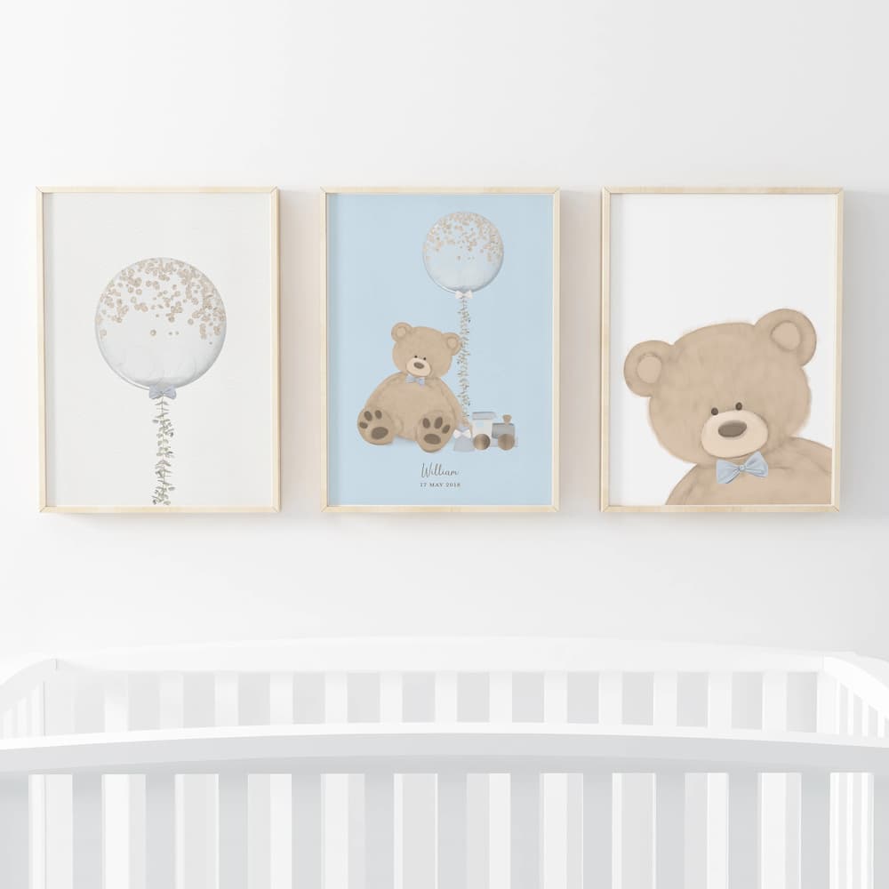 Bear and Balloon - 3 set Blue - Pompom Prints