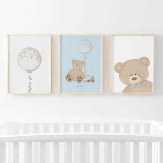 Bear and Balloon - 3 set Blue - Pompom Prints