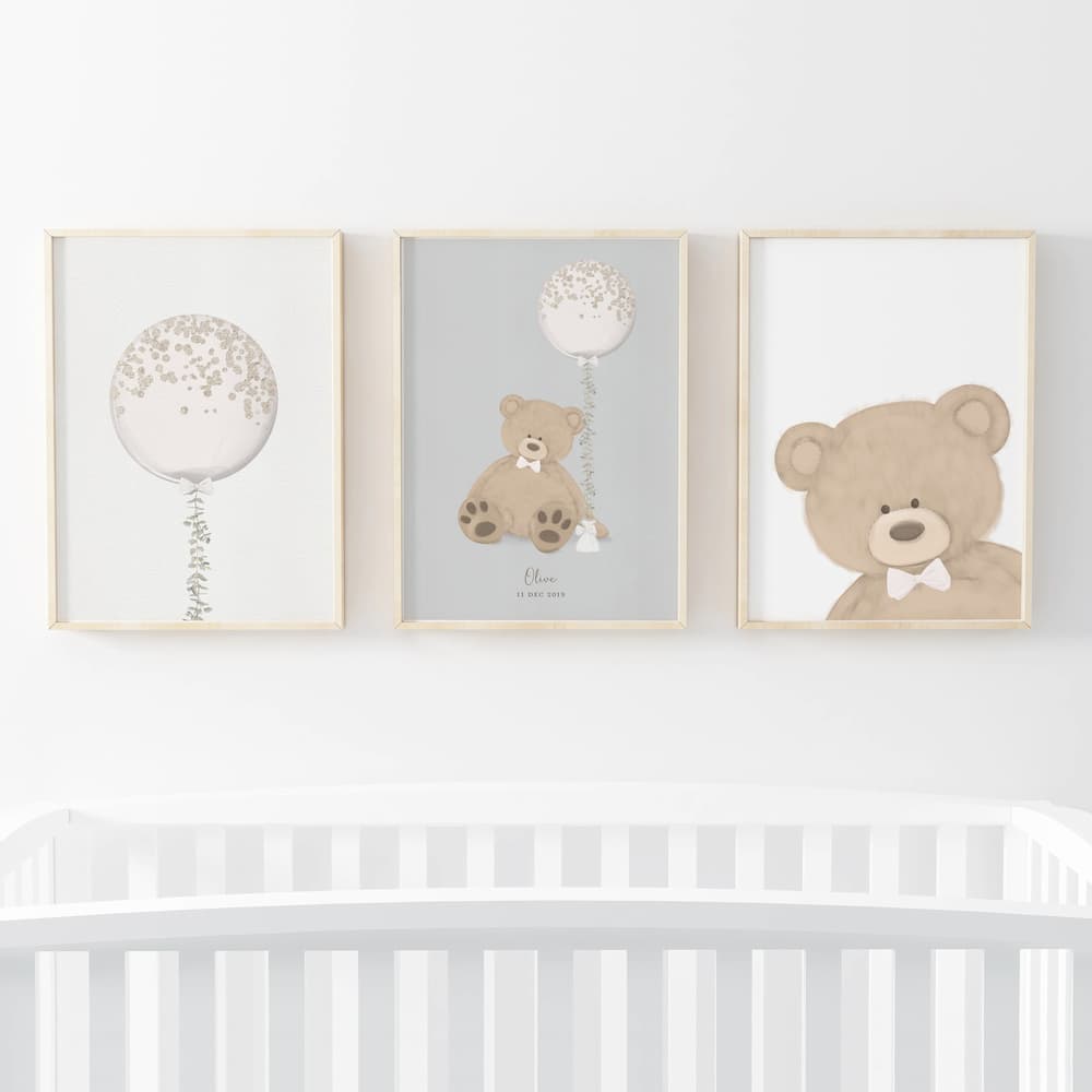 Bear and Balloon - 3 set Grey - Pompom Prints