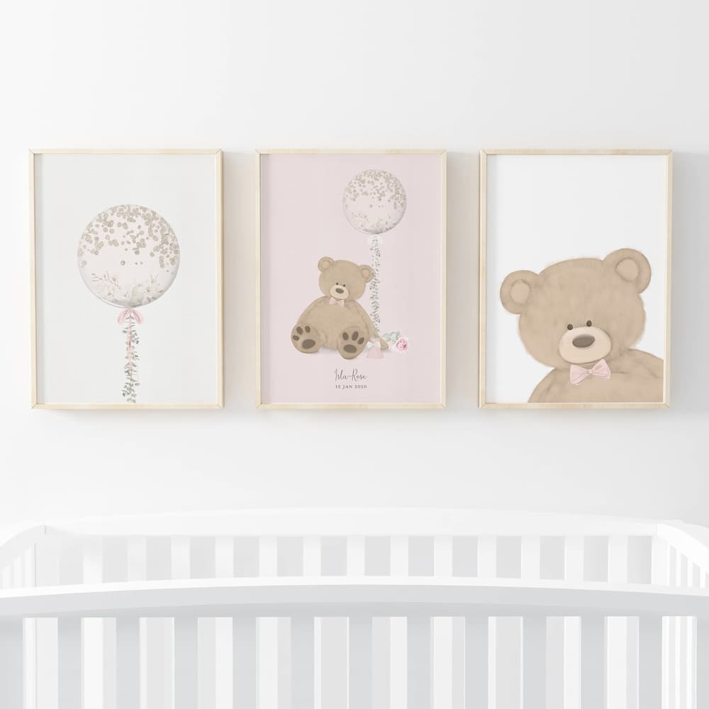 Bear and Balloon - 3 set Pink - Pompom Prints