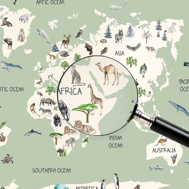 Childrens Animal World Map - Scandinavian Style - Pompom Prints
