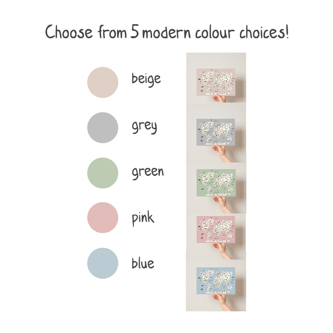 Childrens Animal World Map - Scandinavian Style - Pompom Prints