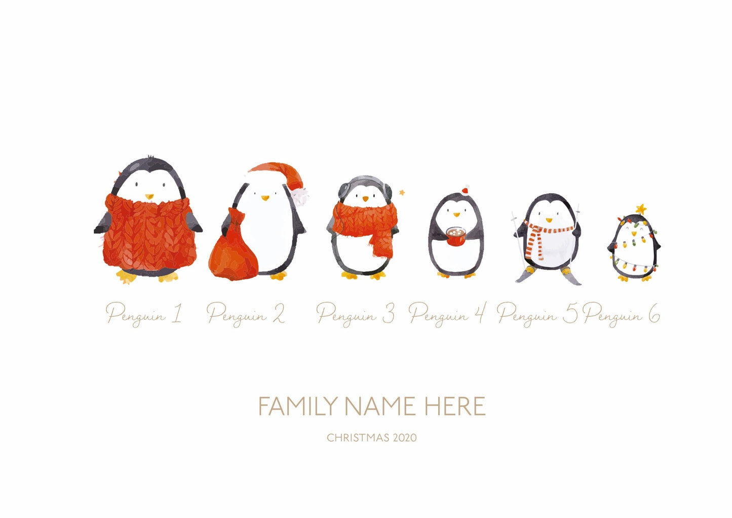 Christmas 2020- Personalised Family Penguin Print - Pompom Prints