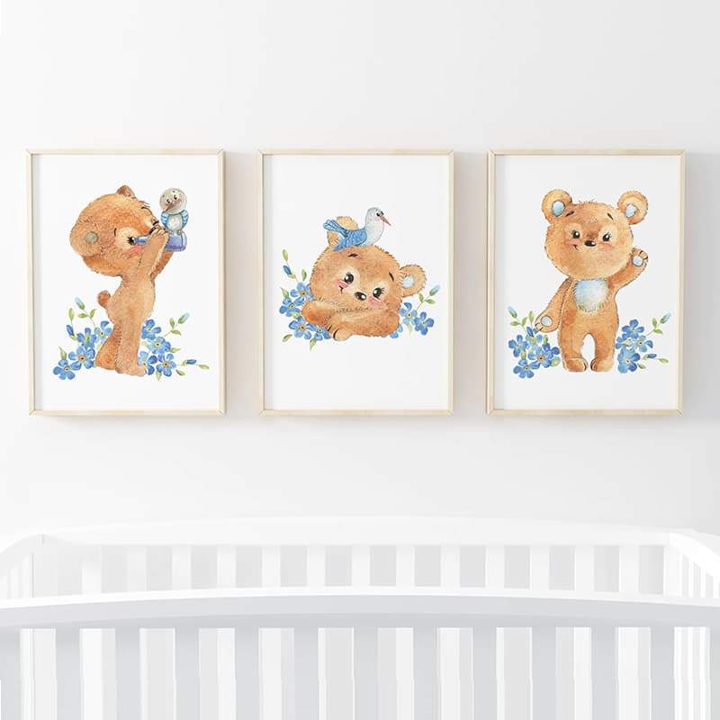 Hot Air Balloon Teddys - 3 Set Nature Bear - Pompom Prints