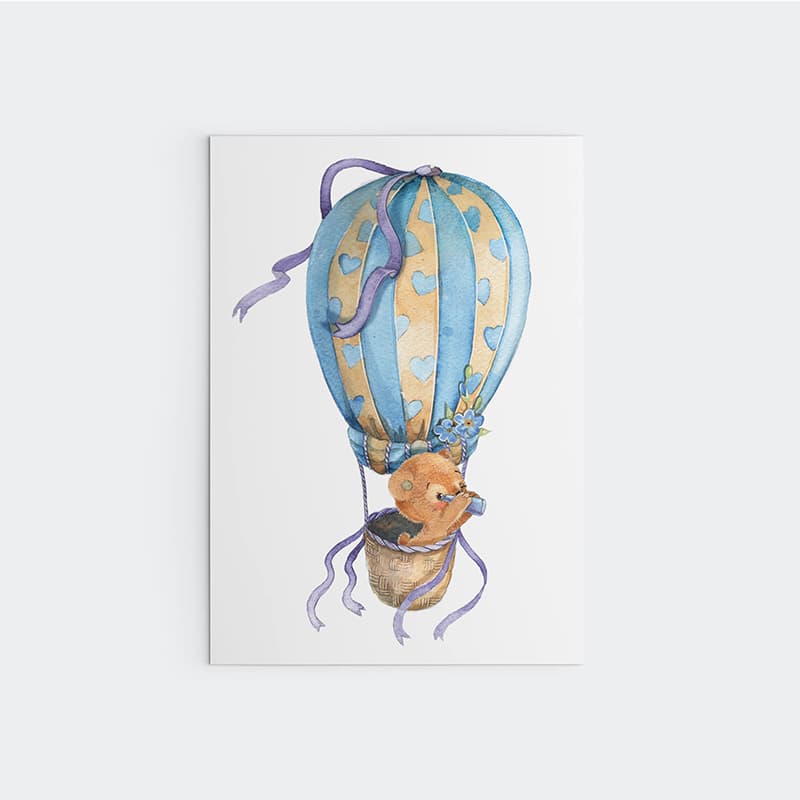 Hot Air Balloon Teddys - Looking Bear - Pompom Prints