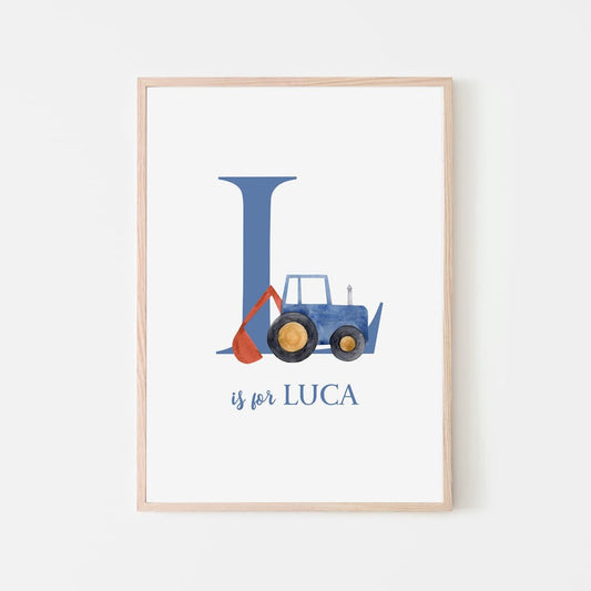 Name Print - Blue Tractor - Pompom Prints