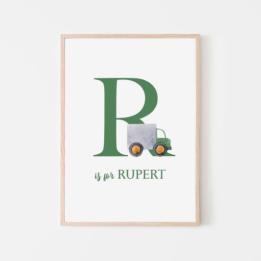 Name Print - Green Lorry - Pompom Prints
