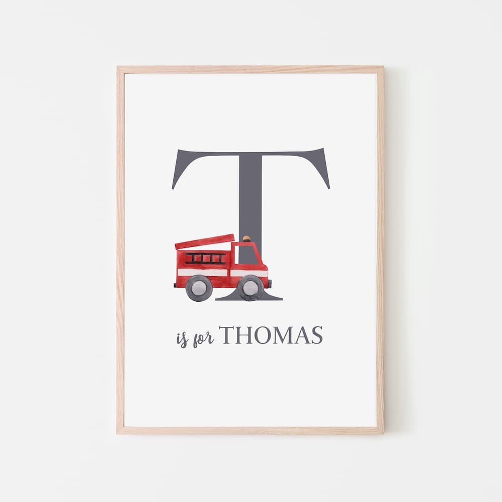Name Print - Red Fire Engine - Pompom Prints