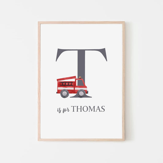 Name Print - Red Fire Engine - Pompom Prints