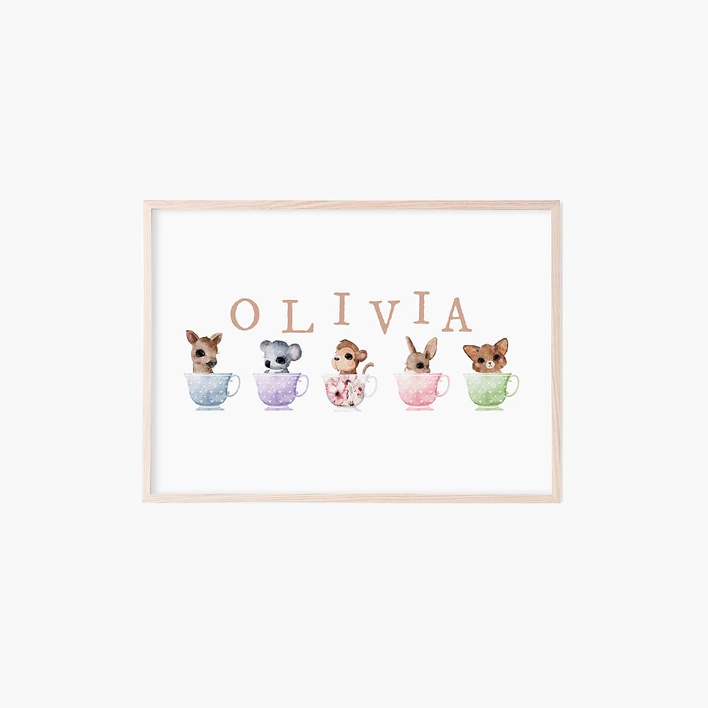 Personalised Baby Animals in Teacups - Multi - Pompom Prints