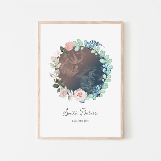 Personalised Baby Scan Portrait - Twins - Pompom Prints
