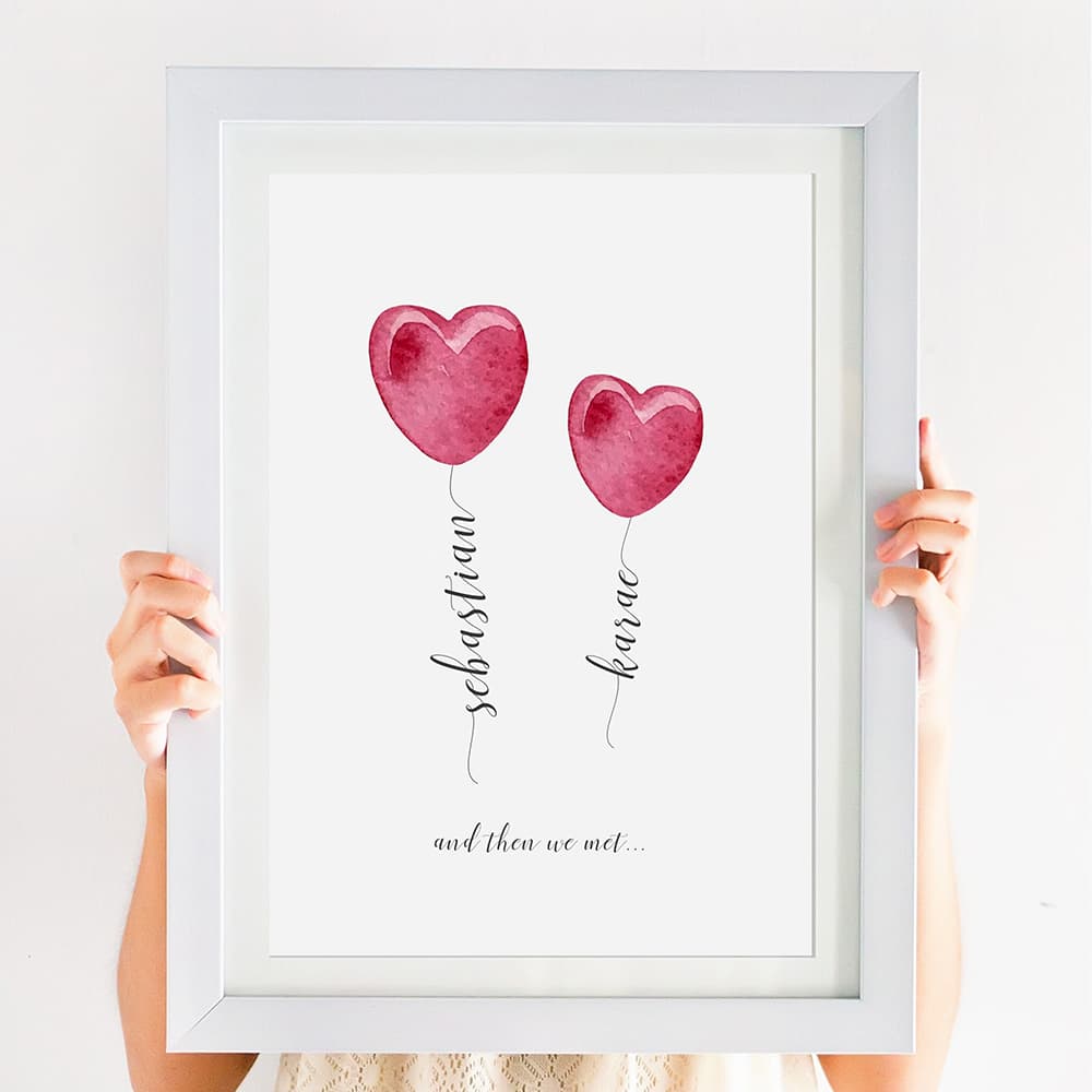 Personalised Couple Heart Balloons Print - Pompom Prints
