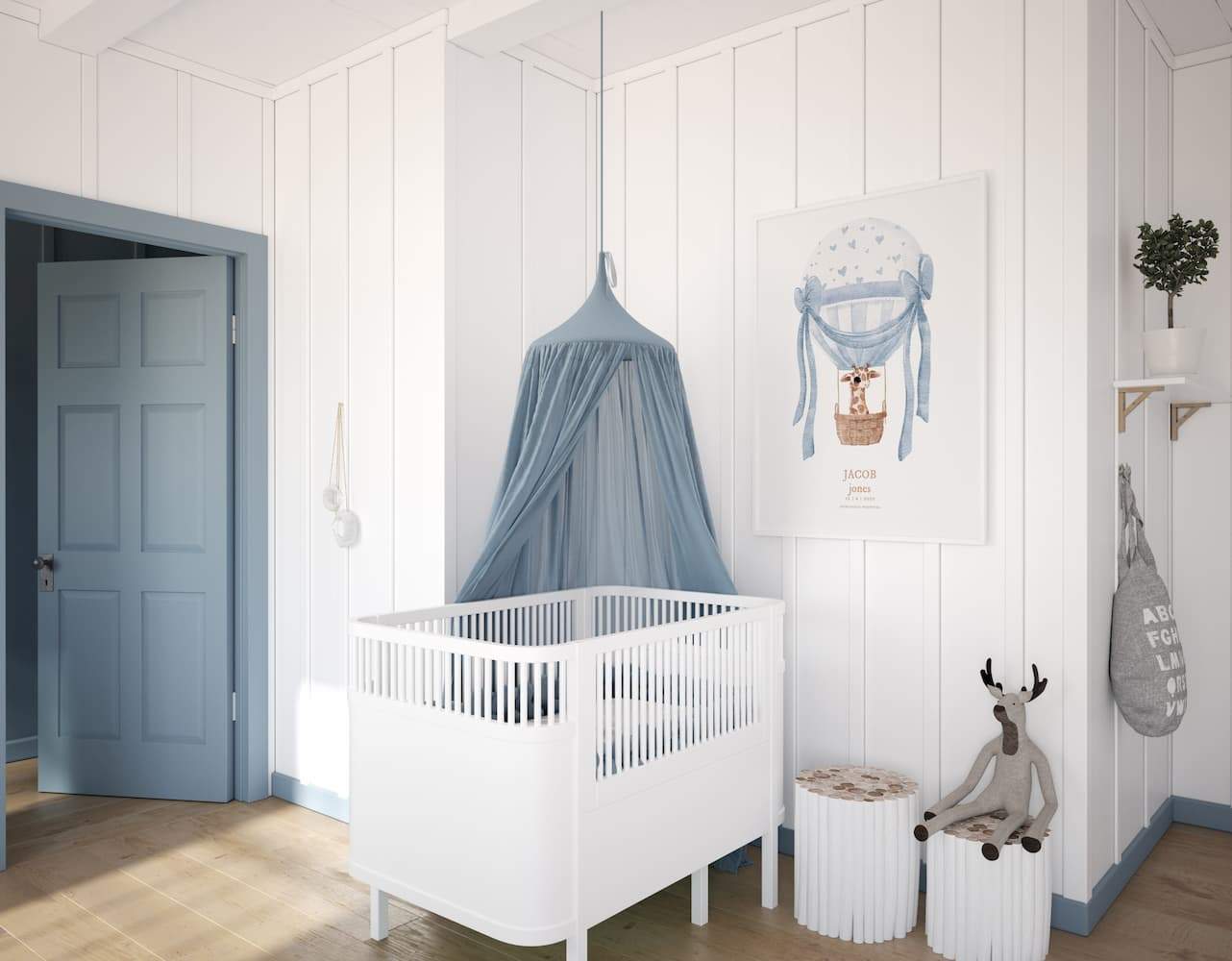 Personalised New Baby Balloon Print - Blue - Pompom Prints