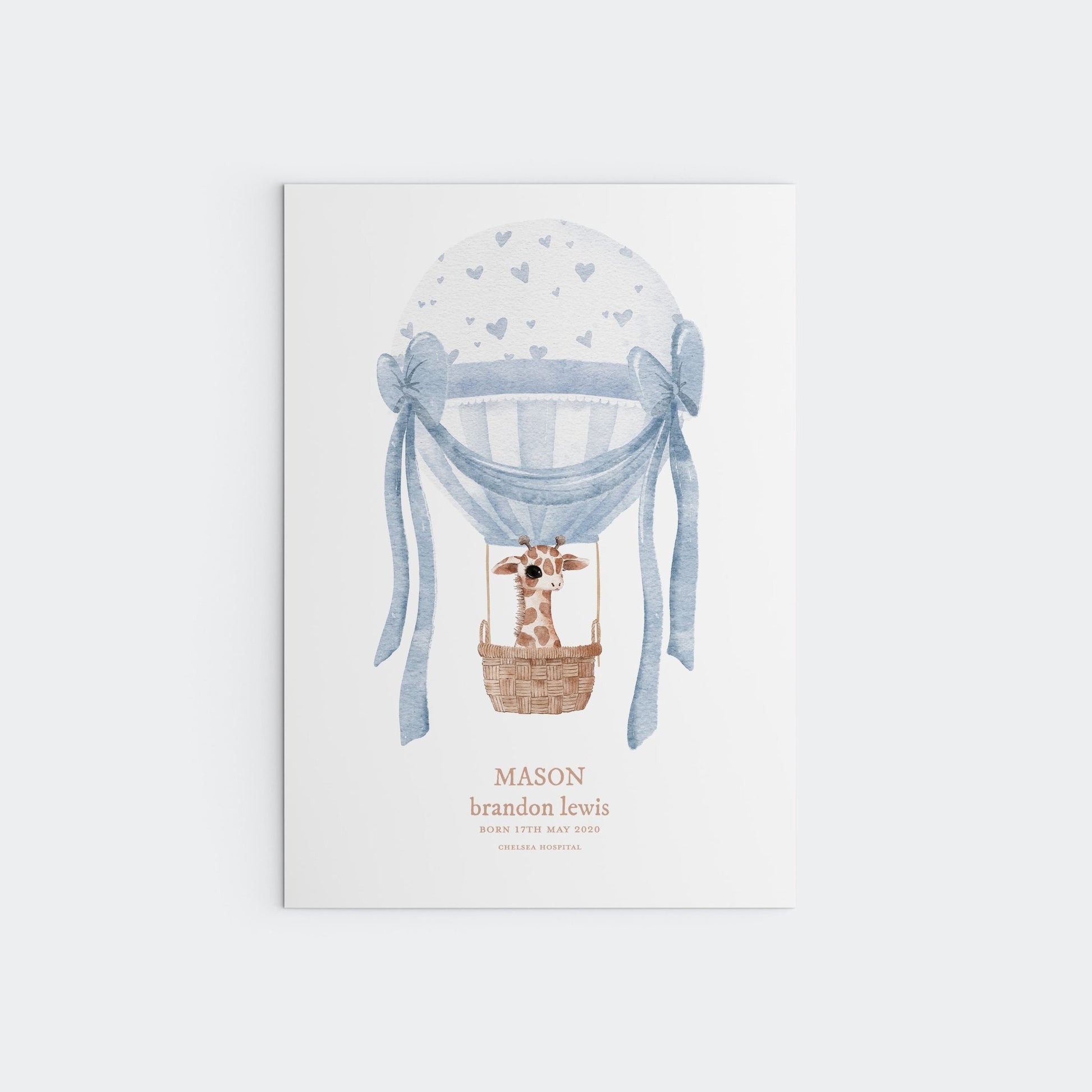 Personalised New Baby Balloon Print - Blue - Pompom Prints