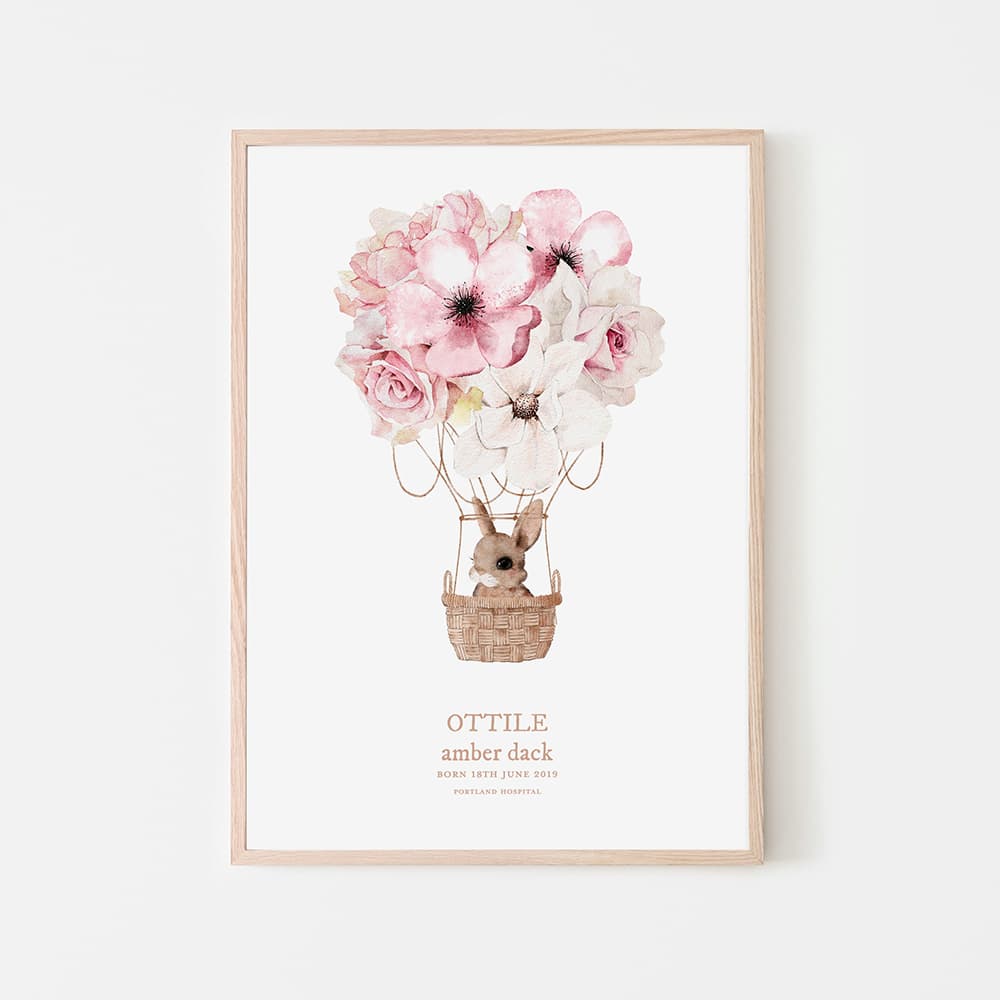 Personalised New Baby Balloon Print - Pink - Pompom Prints