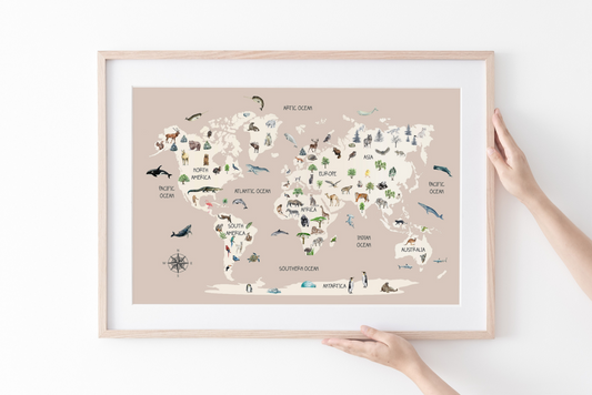 Childrens Animal World Map - Scandinavian Style