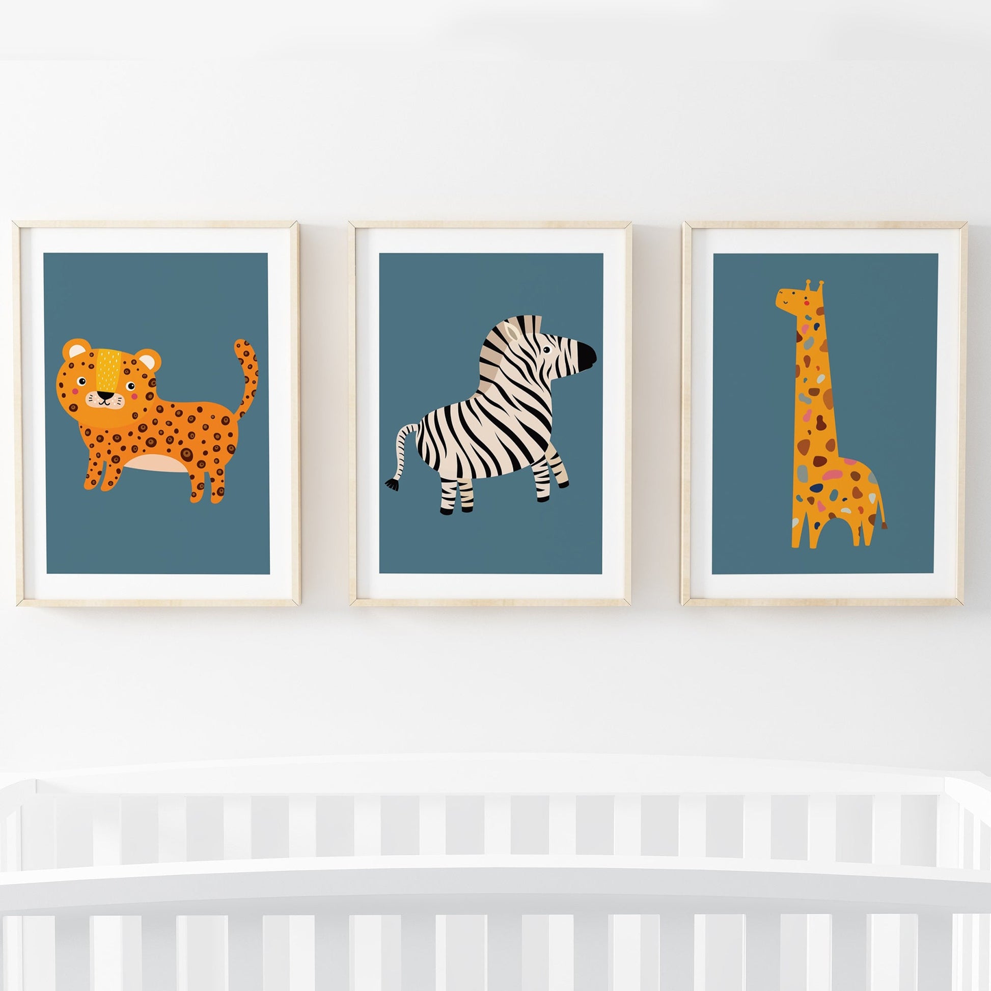 Speckled Giraffe Jungle Prints- 3 set - Blue - Pompom Prints
