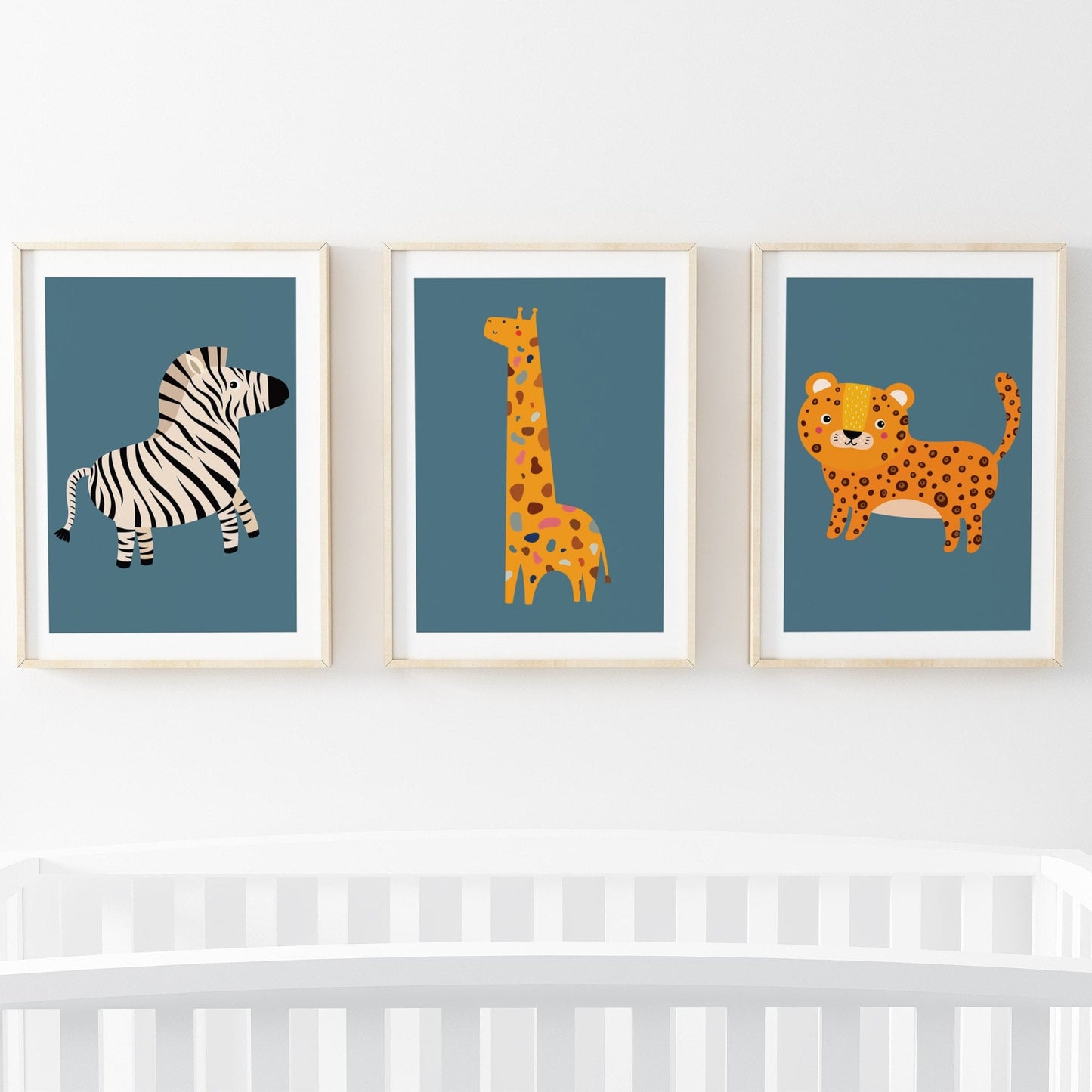 Speckled Giraffe Jungle Prints- 3 set - Blue - Pompom Prints