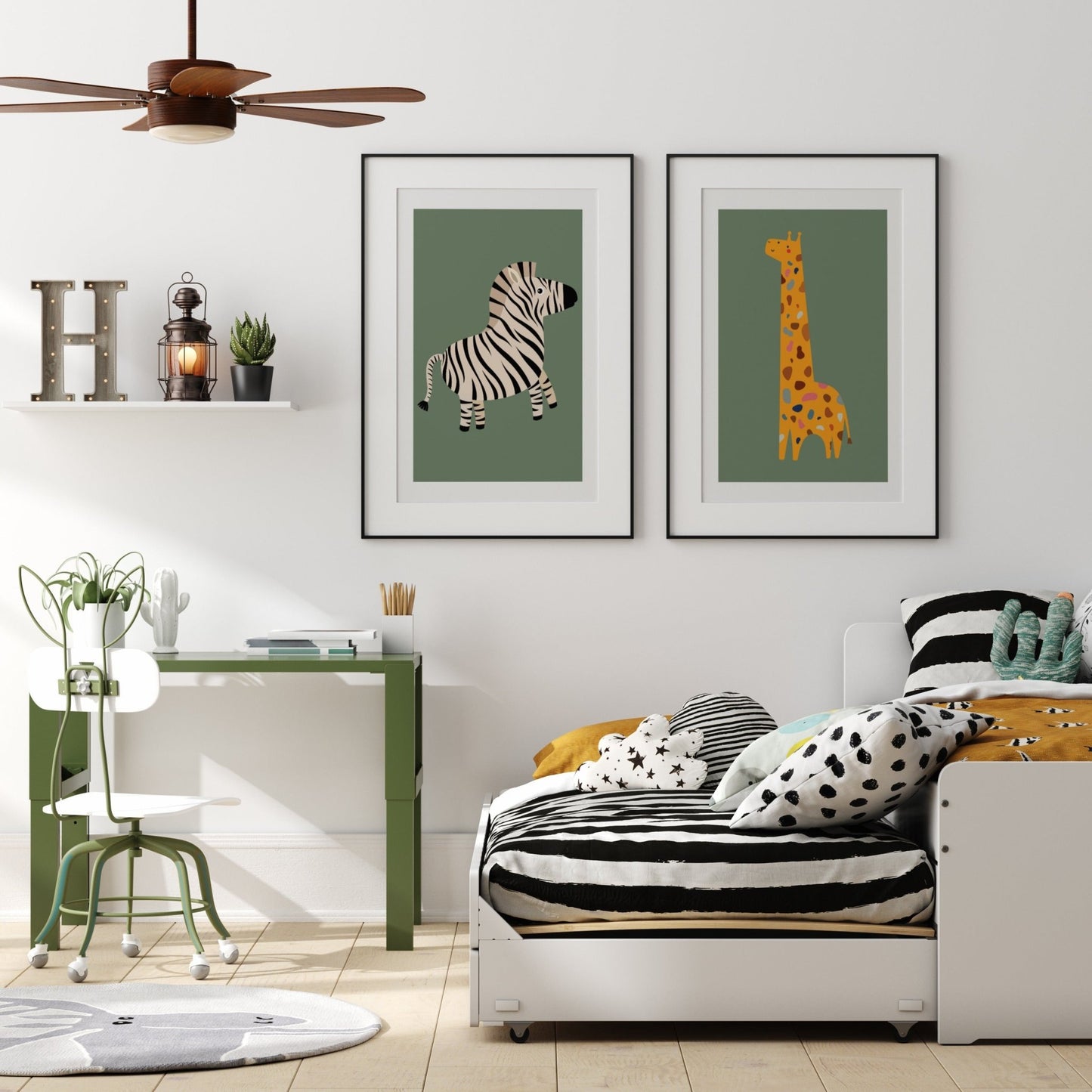 Speckled Giraffe Jungle Prints- 3 set - Green - Pompom Prints