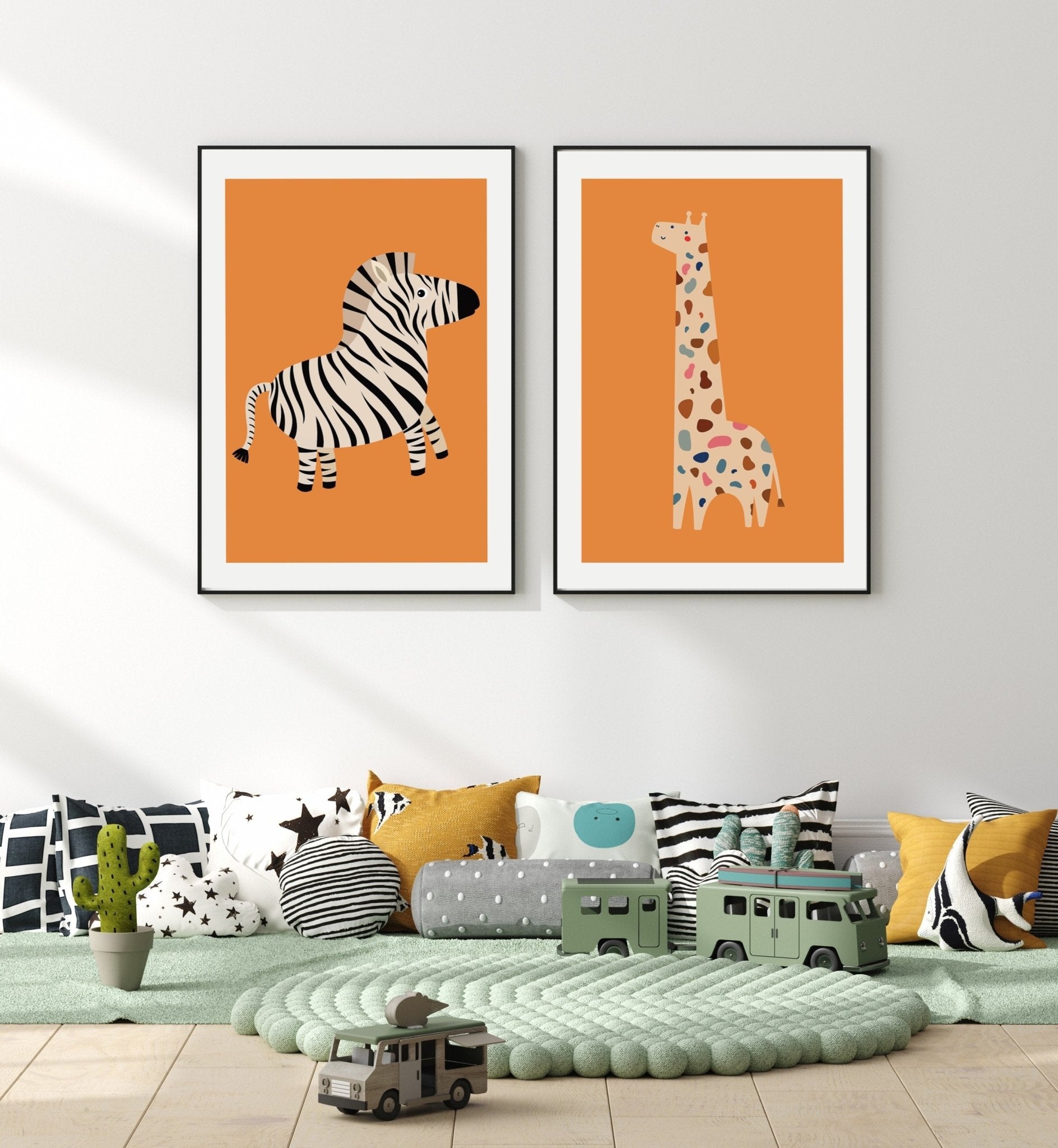 Speckled Giraffe Jungle Prints- 3 set - Orange - Pompom Prints