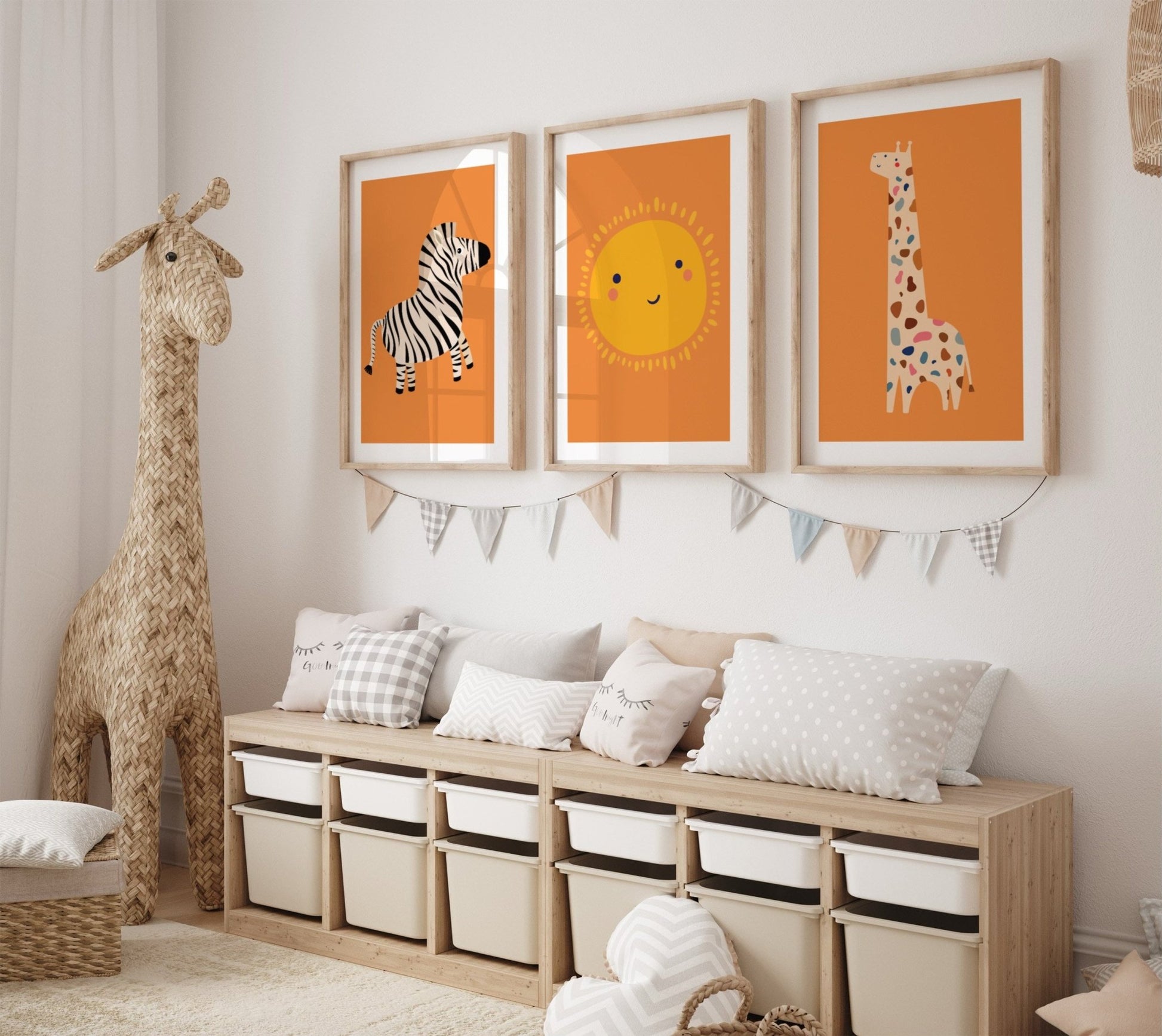 Speckled Giraffe Jungle Prints- 3 set - Orange - Pompom Prints