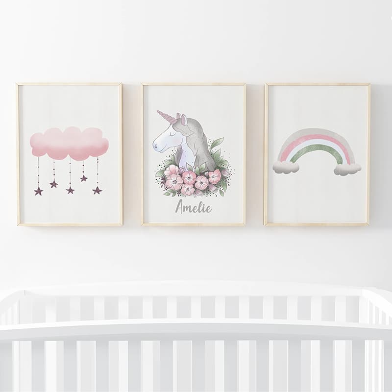 Unicorns - 3 Set (Unicorn Cloud, Pink Unicorn, Unicorn Rainbow) - Pompom Prints