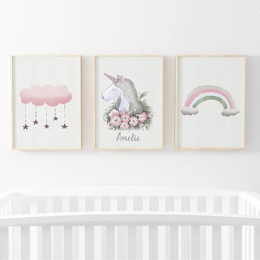 Unicorns - 3 Set (Unicorn Cloud, Pink Unicorn, Unicorn Rainbow) - Pompom Prints