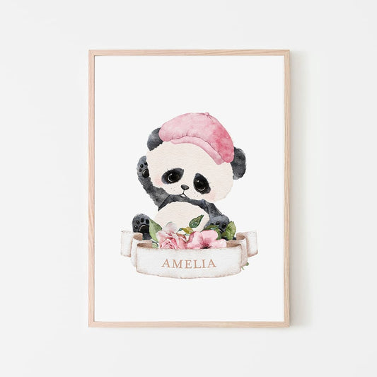 Watercolour Animals Name Print - Panda - Girl - Pompom Prints