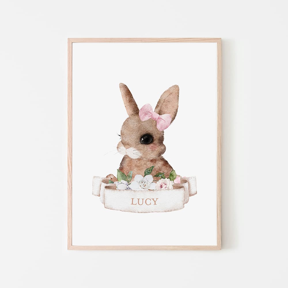 Watercolour Animals Name Print - Rabbit - Girl - Pompom Prints