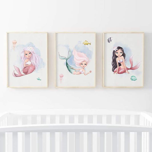 Watercolour Mermaids - 3 Set (Liliana, Gabriella, Amelia) - Pompom Prints