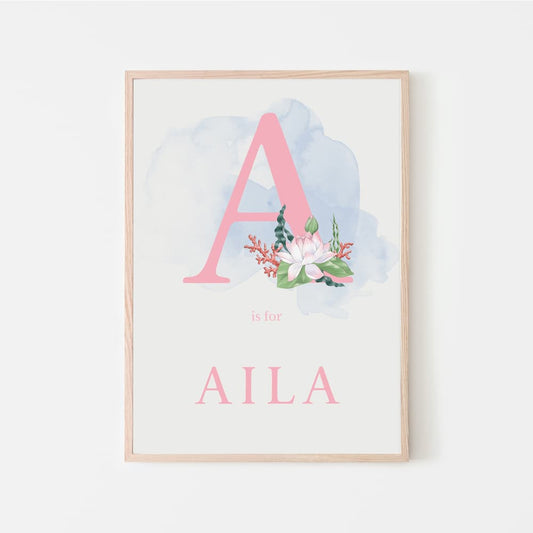 Watercolour Mermaids - Personalised Name and Letter - Pompom Prints