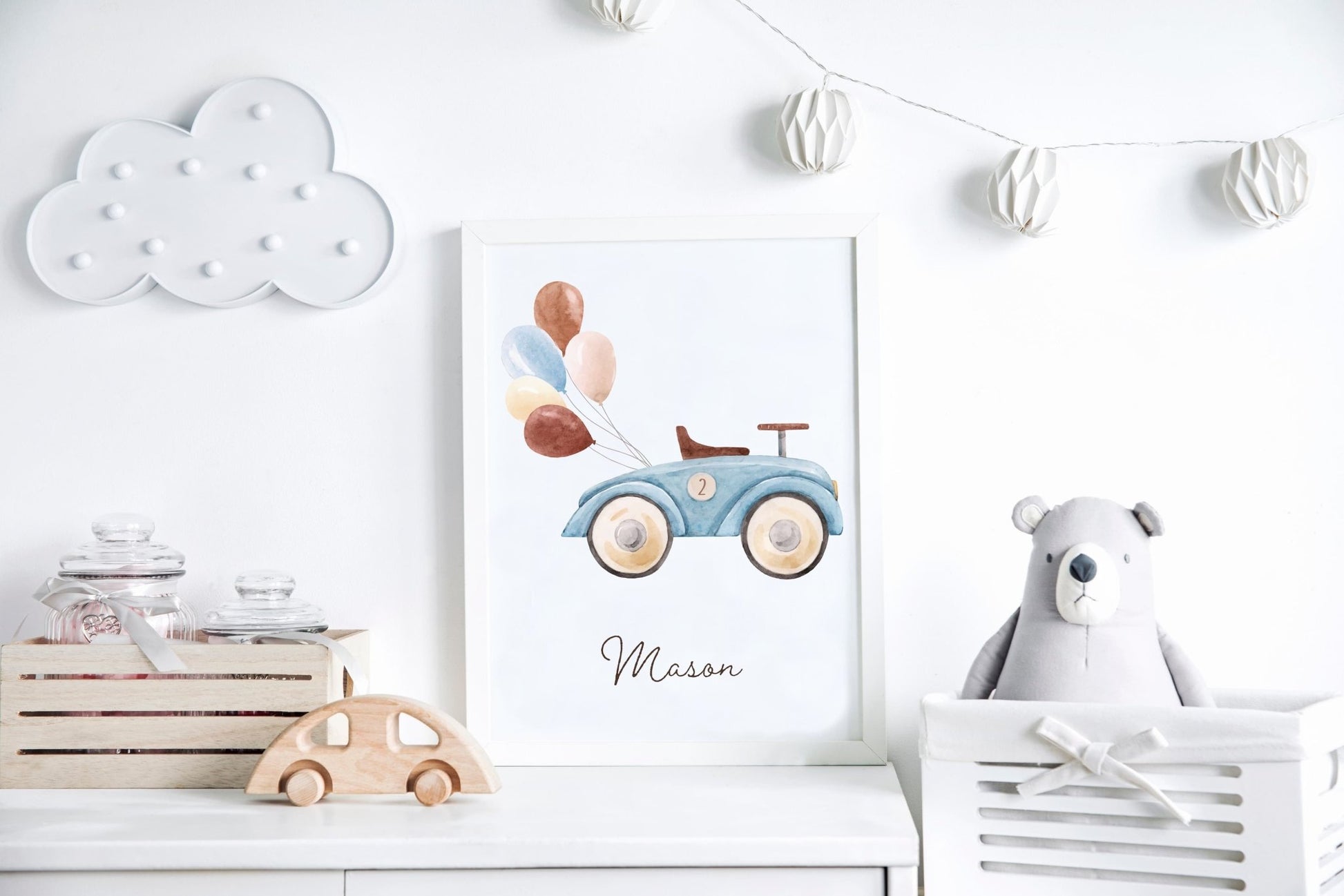 Watercolour Race car - Number 2 - Pompom Prints