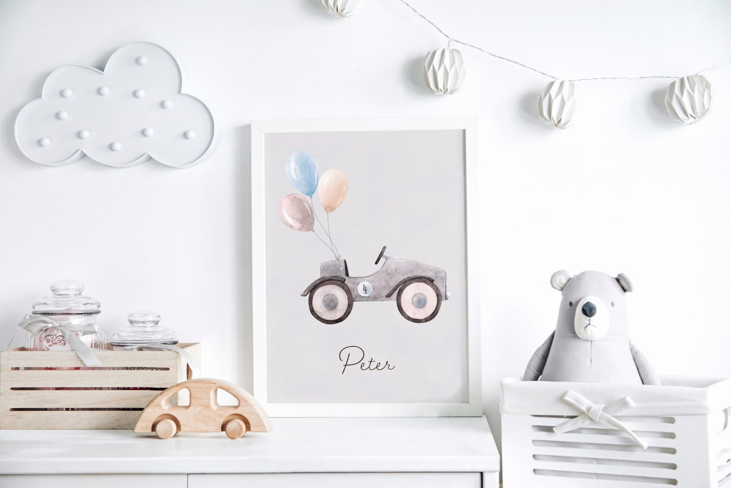 Watercolour Race car - Number 4 - Pompom Prints