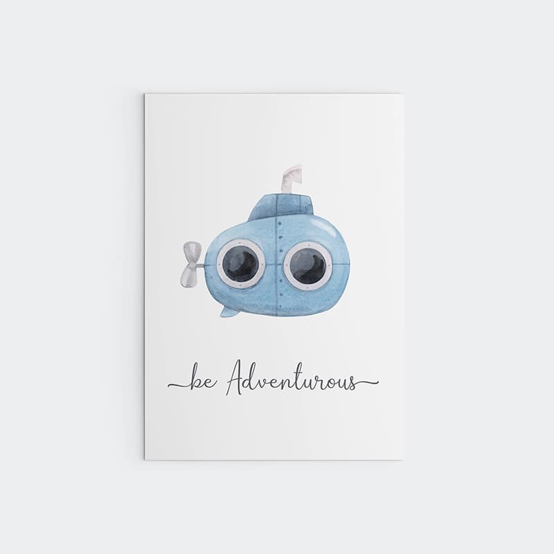 Watercolour Vehicles - Blue Submarine - Pompom Prints