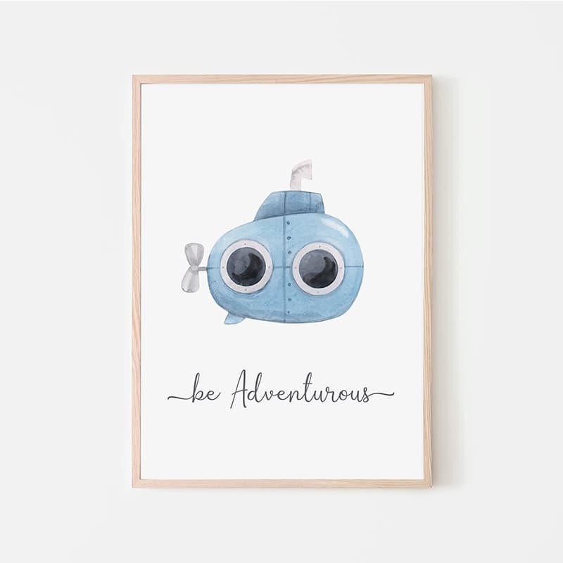 Watercolour Vehicles - Blue Submarine - Pompom Prints
