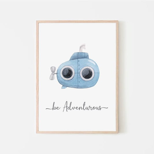 Watercolour Vehicles - Blue Submarine - Pompom Prints