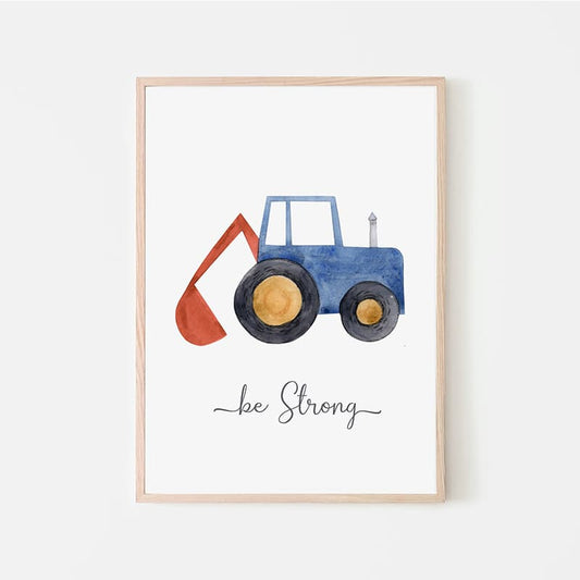 Watercolour Vehicles - Blue Tractor - Pompom Prints