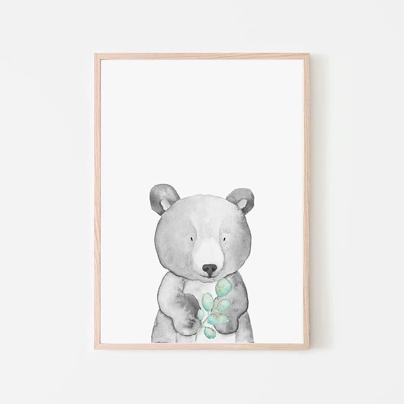 Woodland Animals Blue - Bear - Pompom Prints
