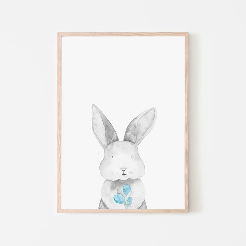 Woodland Animals Blue - Bunny - Pompom Prints