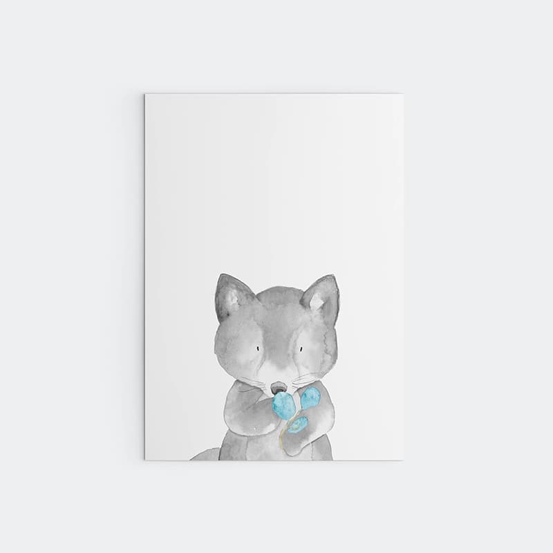 Woodland Animals Blue - Fox - Pompom Prints