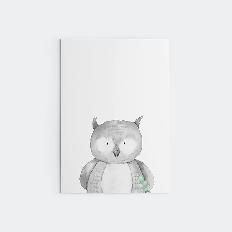 Woodland Animals Blue - Owl - Pompom Prints