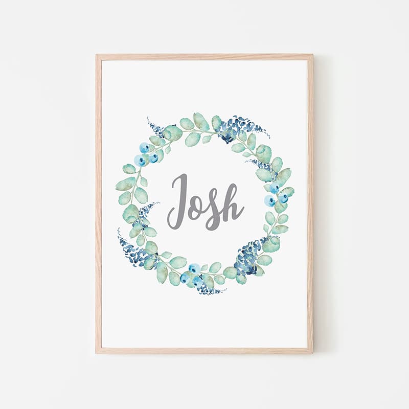 Woodland Animals Blue - Personalised Name - Pompom Prints