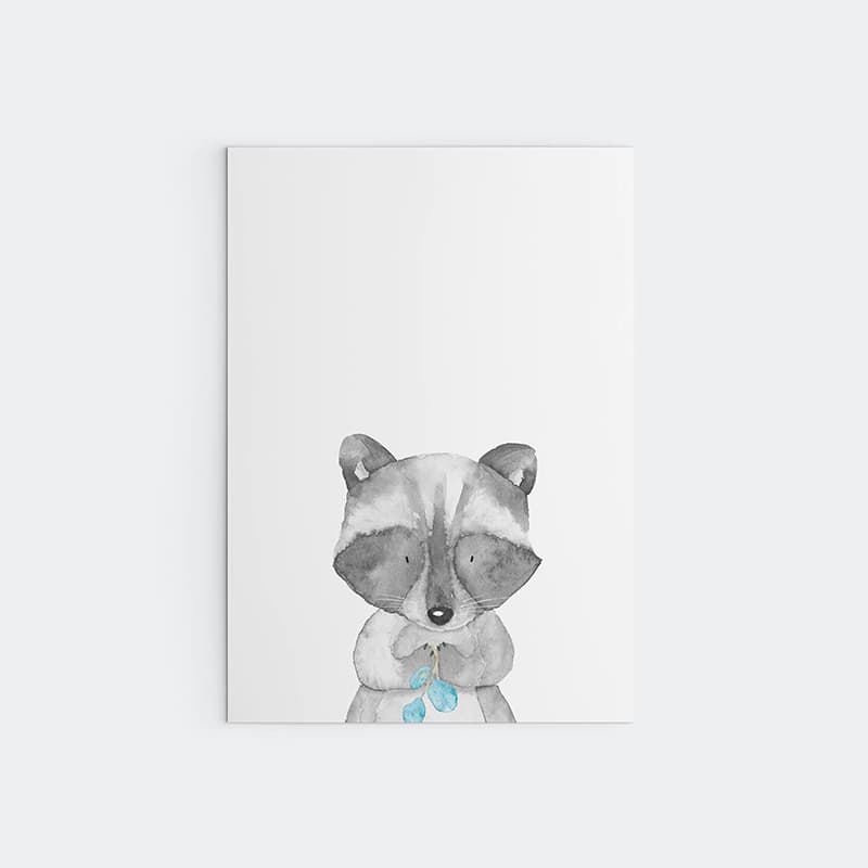 Woodland Animals Blue - Racoon - Pompom Prints
