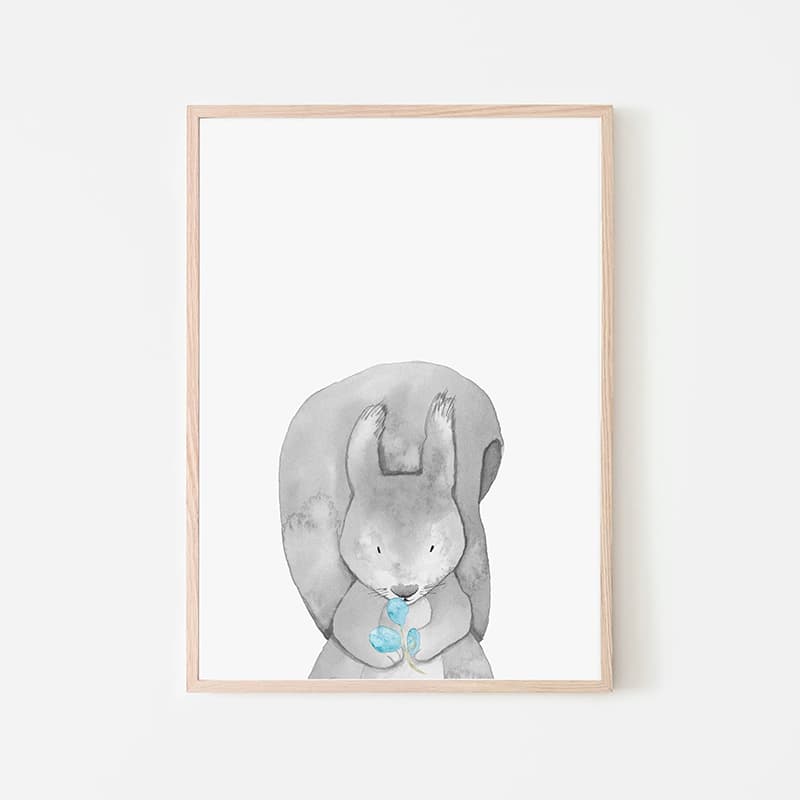 Woodland Animals Blue - Squirrel - Pompom Prints