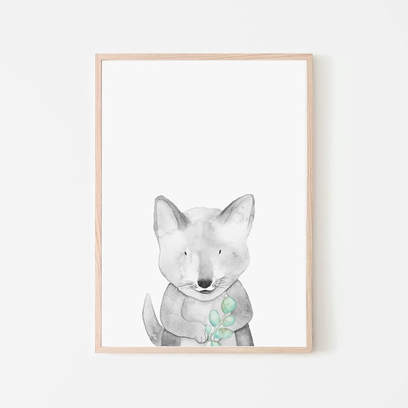 Woodland Animals Blue - Wolf - Pompom Prints