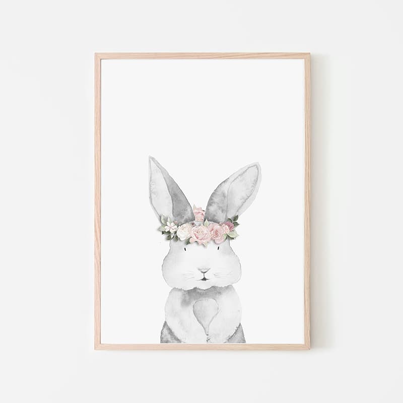 Woodland Animals Pink - Bunny - Pompom Prints