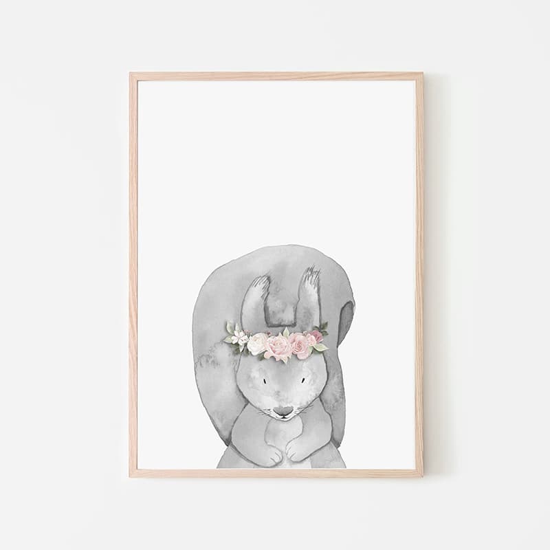 Woodland Animals Pink - Squirrel - Pompom Prints