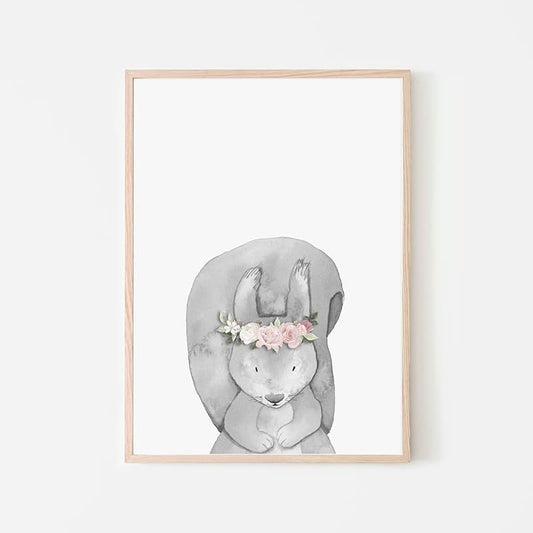 Woodland Animals Pink - Squirrel - Pompom Prints